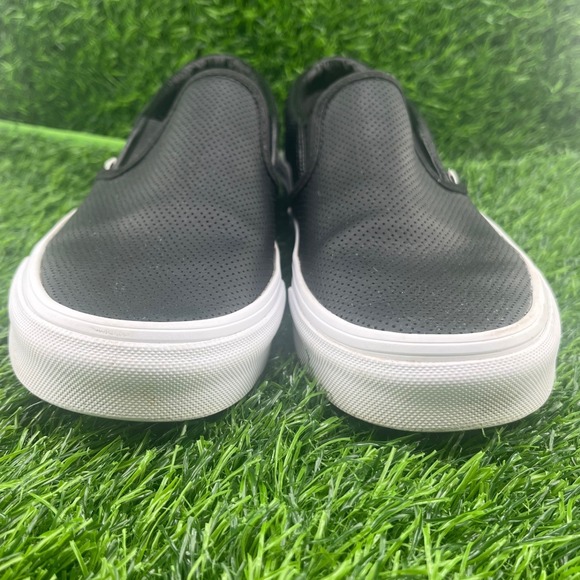 Vans Classic Slip On Perforated Leather Sneakers Black White Men US 6 Women 7.5 - Picture 2 of 10